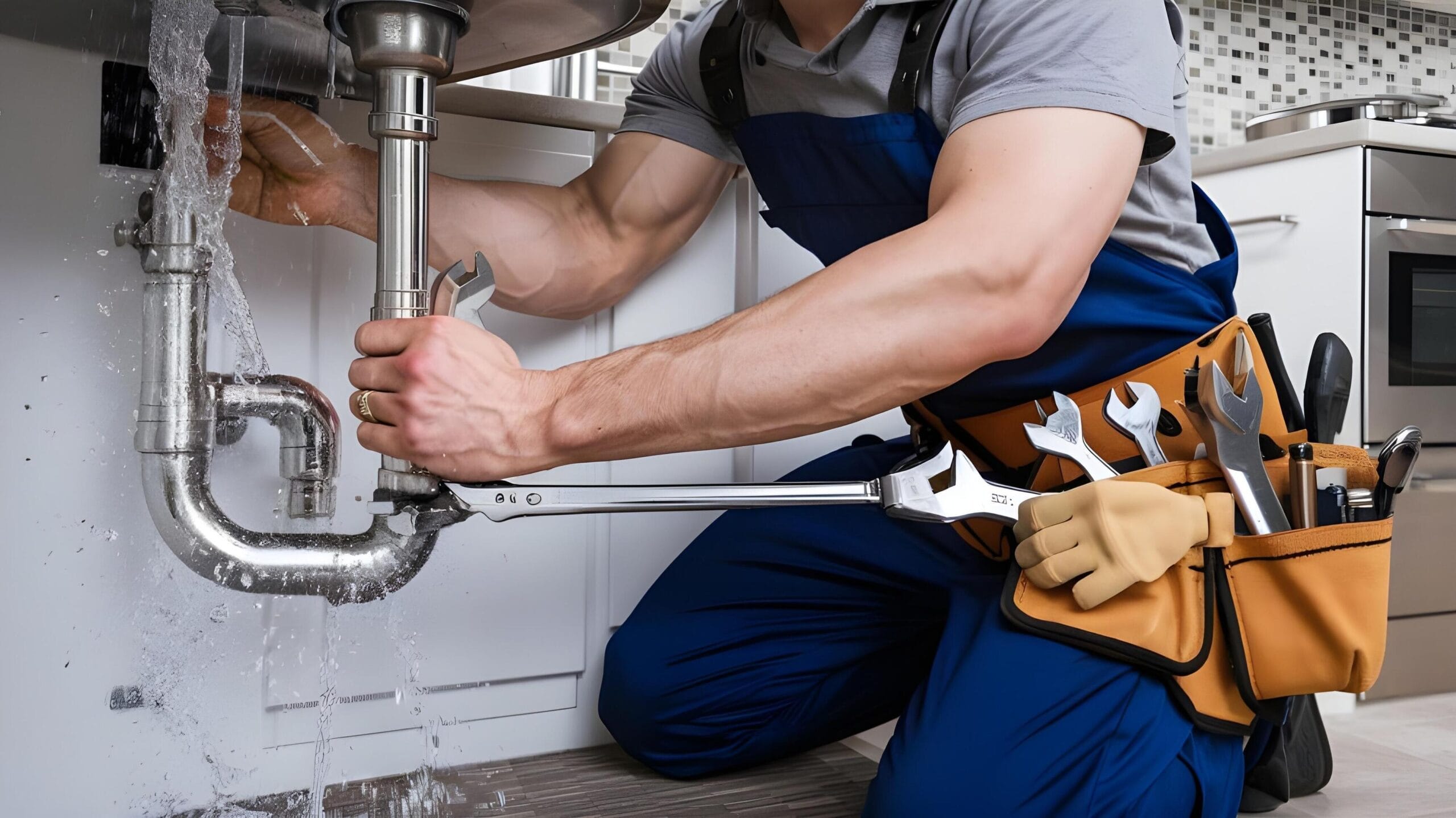 Plumber tightening a residential plumbing pipe in Vancouver